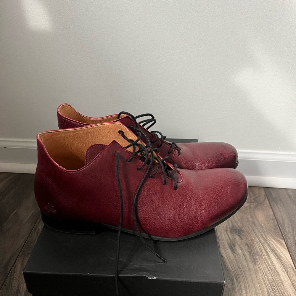 John Fluevog CJRT’s in vegan red leather